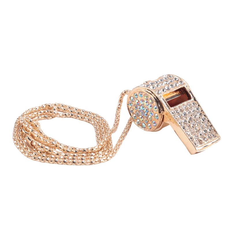 Whistle, metal and rhinestone crystal whistle, shiny with key ring for referees, coaches, teachers