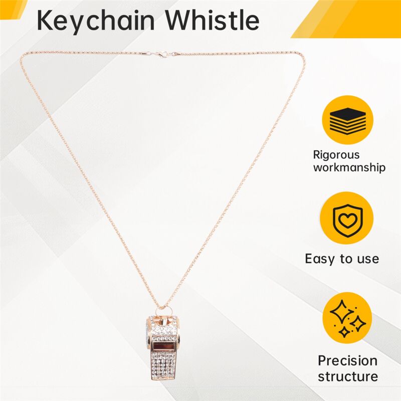 Whistle, metal and rhinestone crystal whistle, shiny with key ring for referees, coaches, teachers
