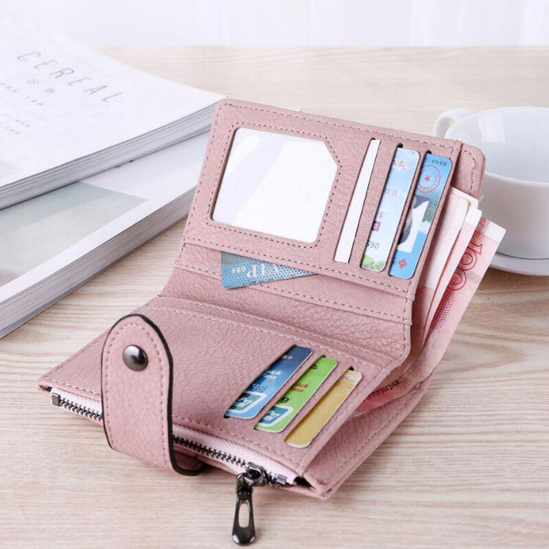 The New Fashion Foldable Small Wallet Women Leather Card Holder Wallet Blue