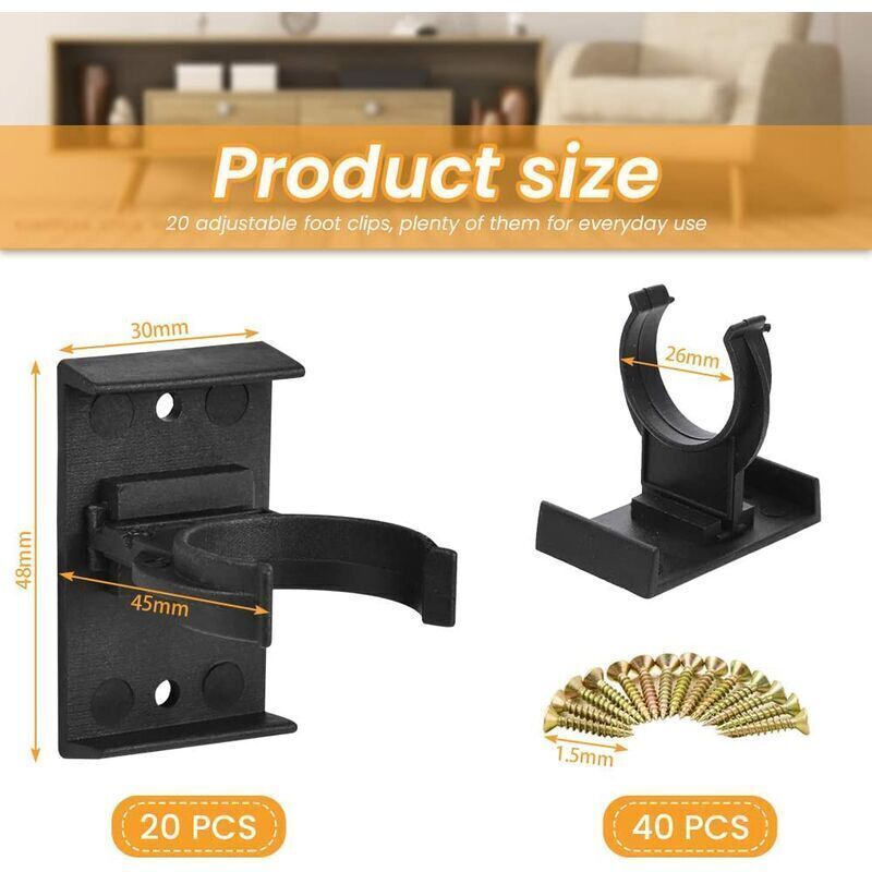 DEBUNS Furniture Foot Fixing Clamp, 20 Pcs 28mm to 32mm Screwable Plinth Clamp with 40 Screws for Kitchen Kick Plate