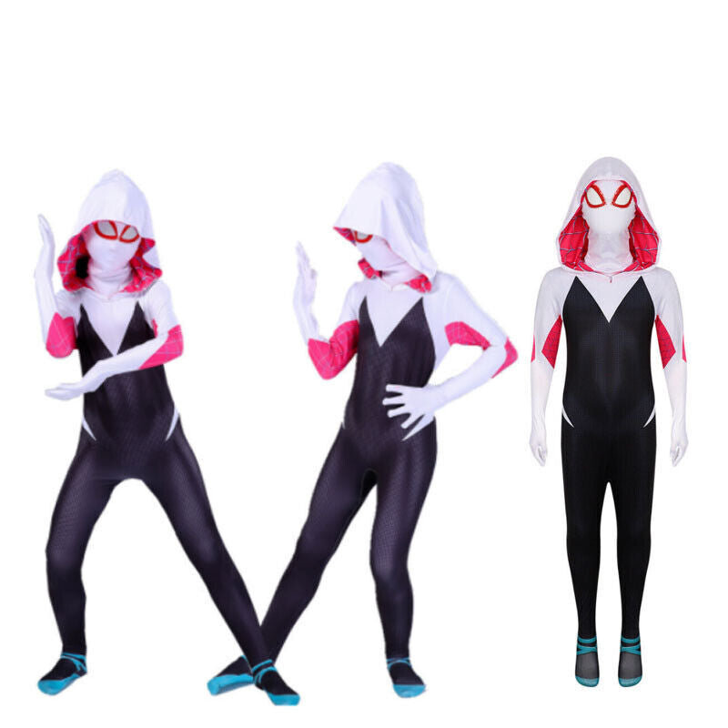 Ghost Spider Cosplay Costume for Girls, Compatible with Stacy, White and Black, Size 7-8 Years