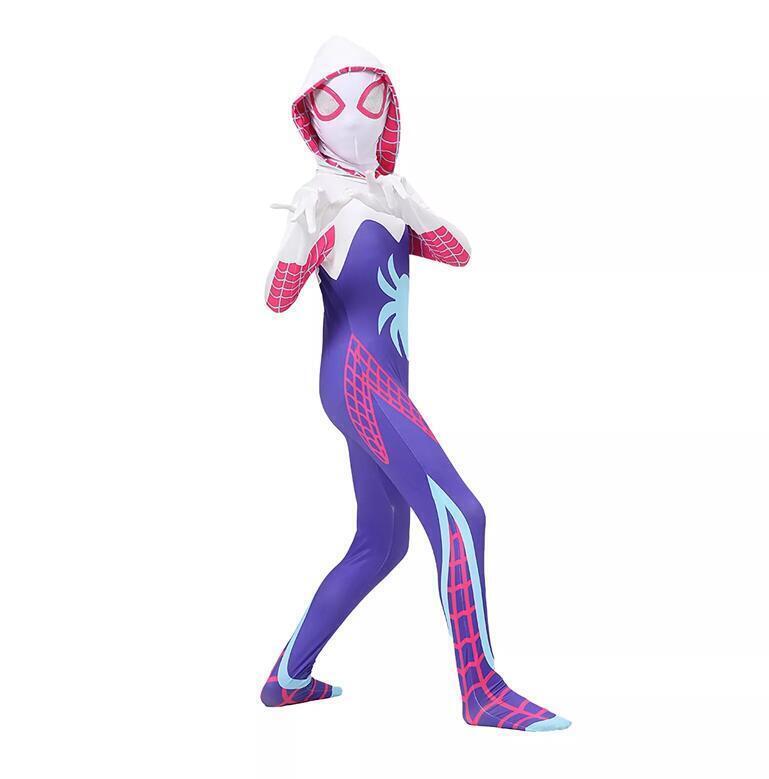 Ghost Spider Cosplay Costume for Girls, Compatible with Stacy, White and Black, Size 7-8 Years
