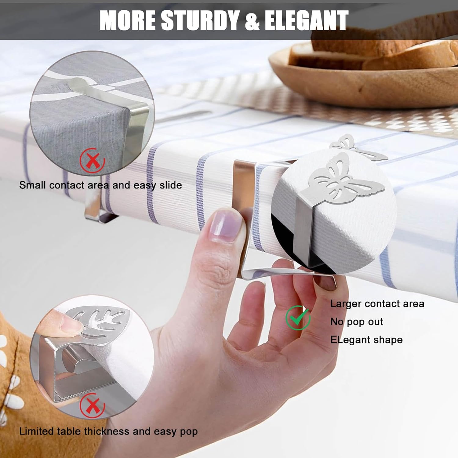 10-pack Tablecloth Clips for Thick Outdoor Tables, Butterfly Tablecloth Clip for Indoor Picnic Tables, Heavy Duty Stainless Steel Clip for Party W