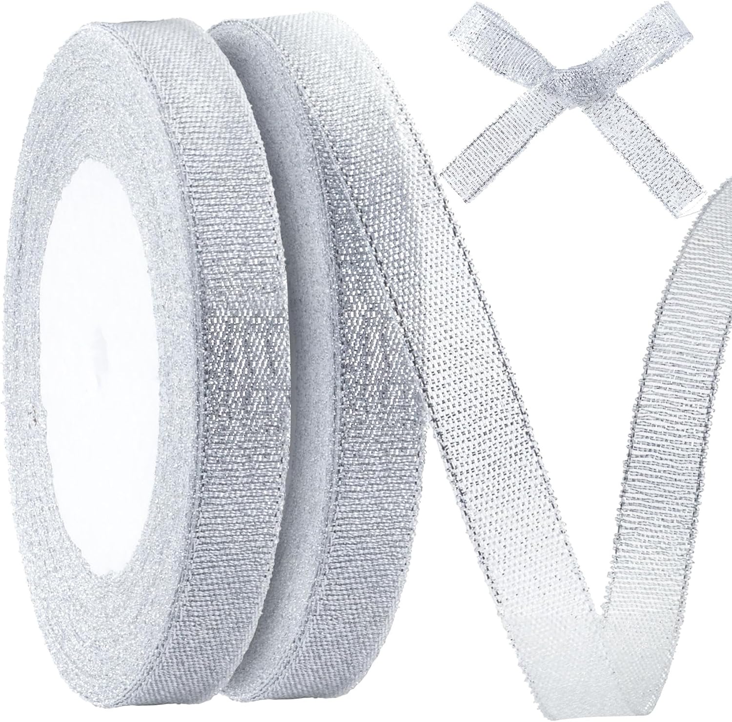1/2in 50 Yard Silver Ribbon for Gift Wrapping, Glossy Sheer Satin Ribbon, Glitter Thin Fabric for Christmas Halloween Wedding Birthday Party Valentines Day Bouquet Decoration