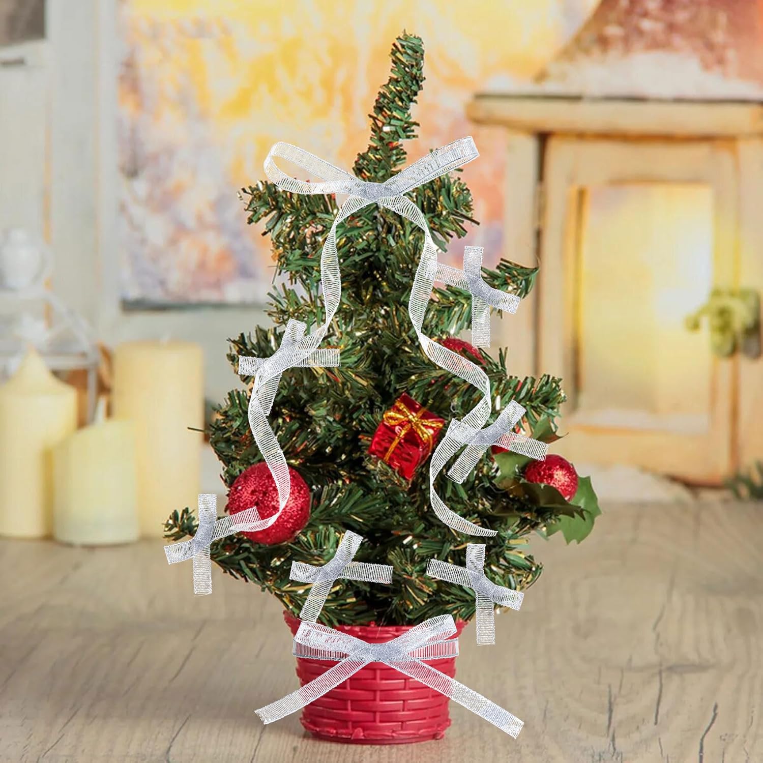 1/2in 50 Yard Silver Ribbon for Gift Wrapping, Glossy Sheer Satin Ribbon, Glitter Thin Fabric for Christmas Halloween Wedding Birthday Party Valentines Day Bouquet Decoration