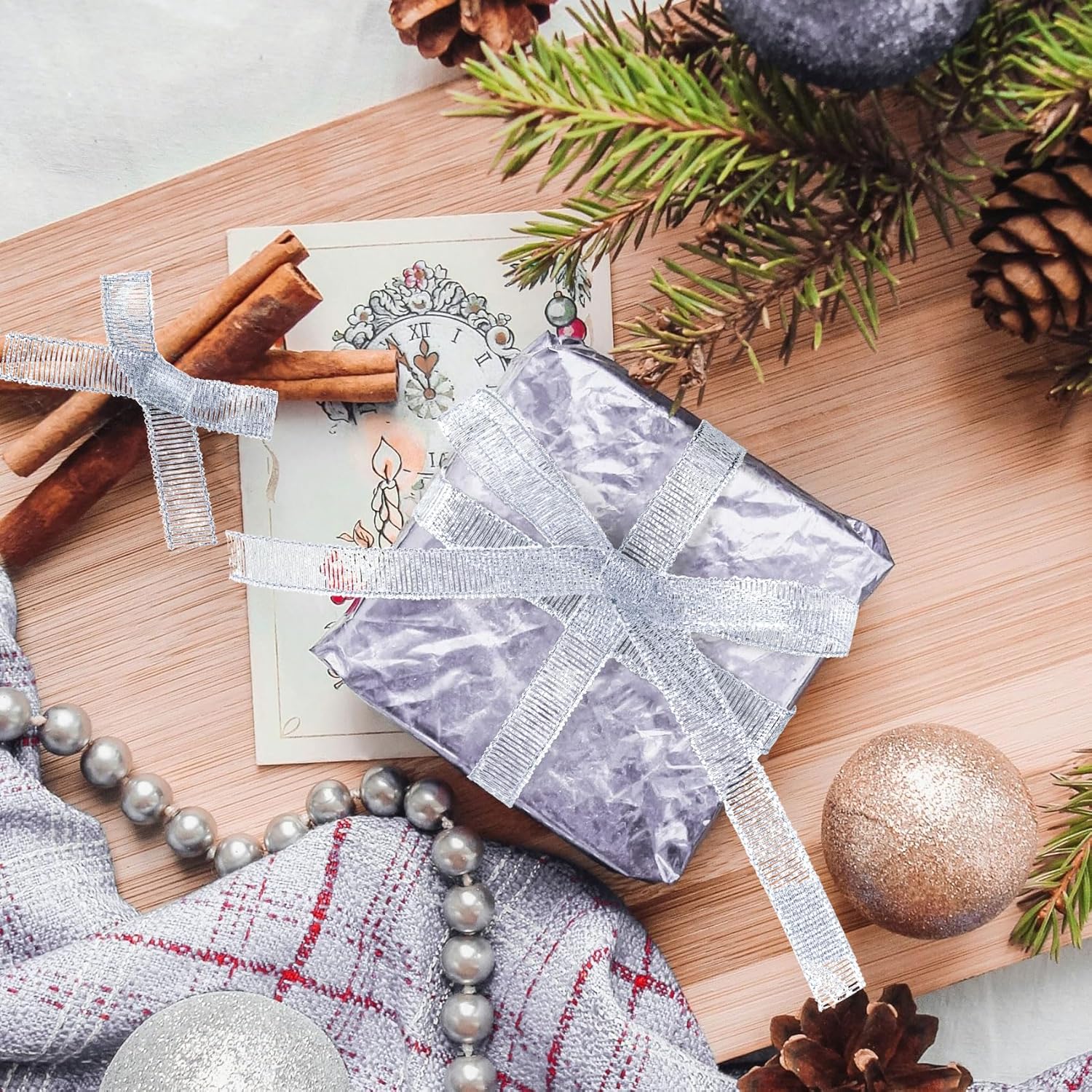 1/2in 50 Yard Silver Ribbon for Gift Wrapping, Glossy Sheer Satin Ribbon, Glitter Thin Fabric for Christmas Halloween Wedding Birthday Party Valentines Day Bouquet Decoration