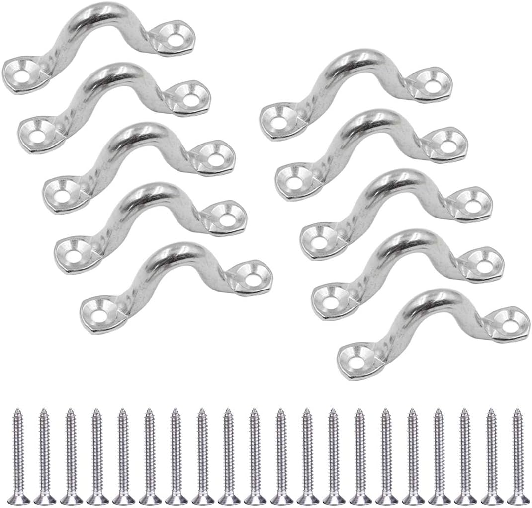 10Pcs M8 316 Stainless Steel Bimini Boat Top PAD Eye, Eye Straps, Tie Down, Kayak Deck Loops, Tie Down Anchor Point, Footman's Loop for Kayak Canoe Rigging