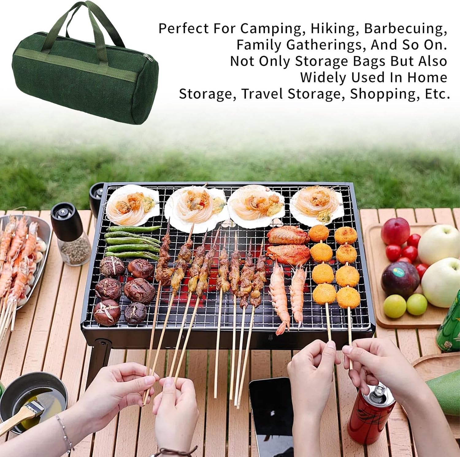 Grill Accessory Storage Bag, 24" Extra Thick Canvas Grill Utensil Storage Bag, Double Zipper Grill Tool Storage Bag, BBQ Tool Storage Bag Carry Bag for Camping Hiking Barbecue