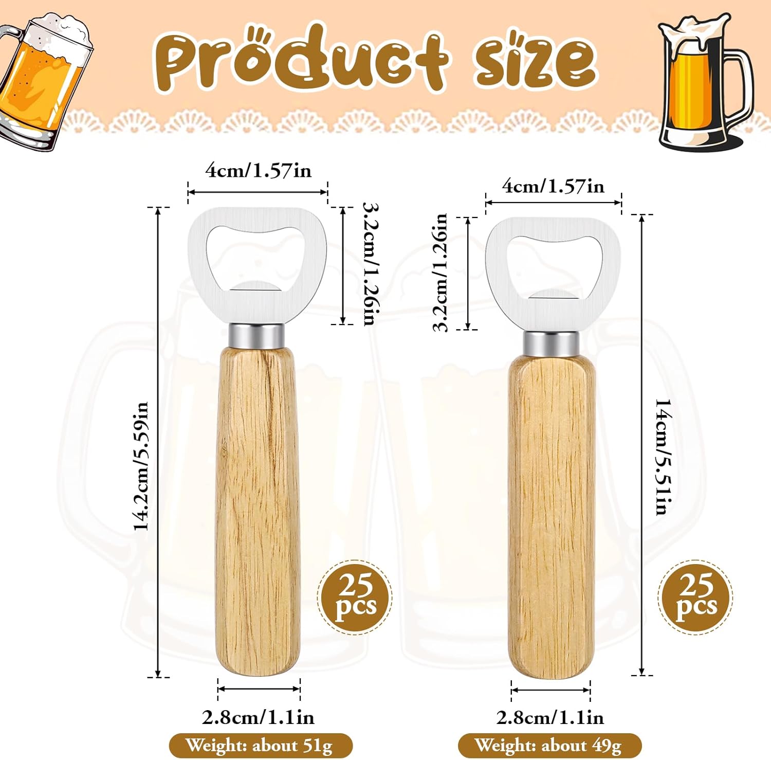 50 PCS Stainless Bottle Opener Bulk Wooden Beer Opener Set, Wood Handheld Heavy Duty Bottle Openers for Bartender Wedding Party Home Kitchen KTV Bar Restaurant