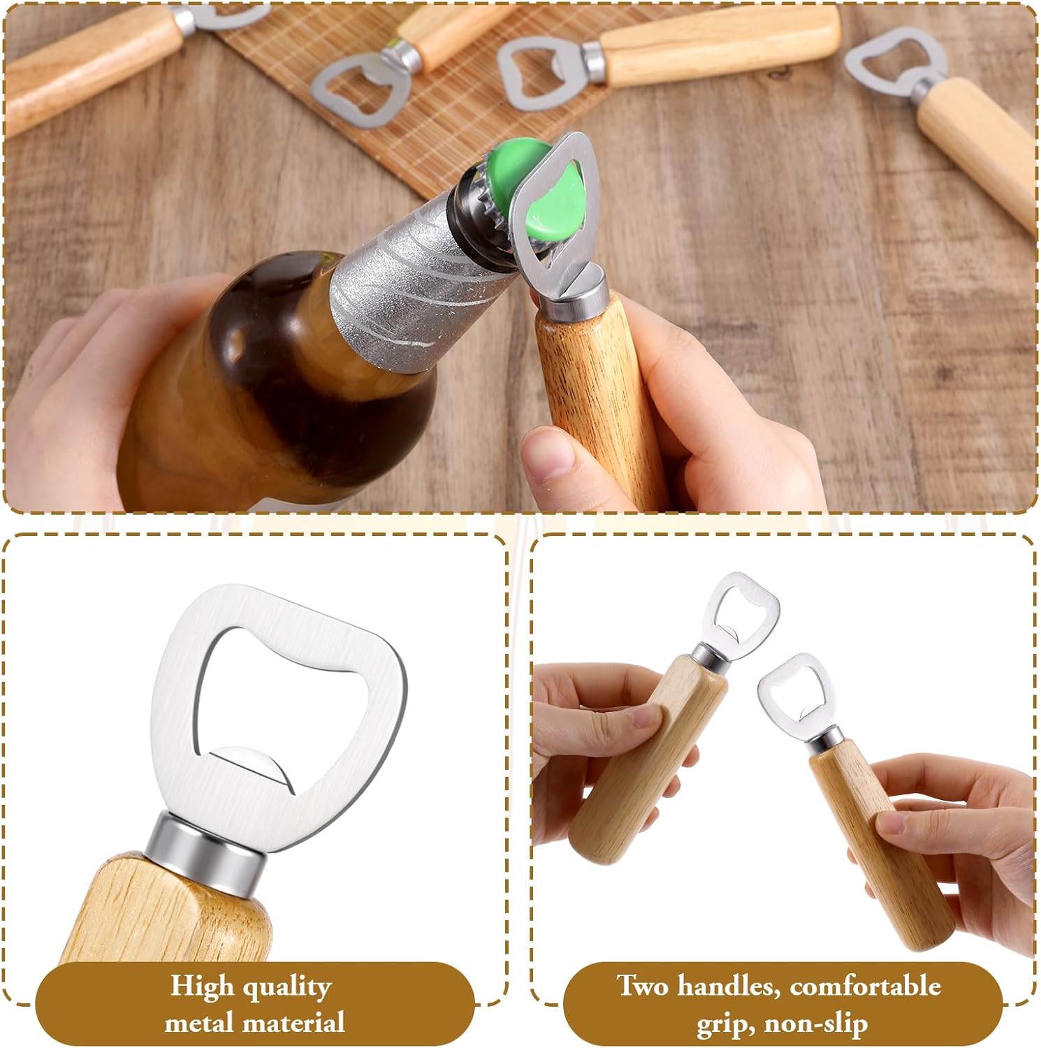 50 PCS Stainless Bottle Opener Bulk Wooden Beer Opener Set, Wood Handheld Heavy Duty Bottle Openers for Bartender Wedding Party Home Kitchen KTV Bar Restaurant