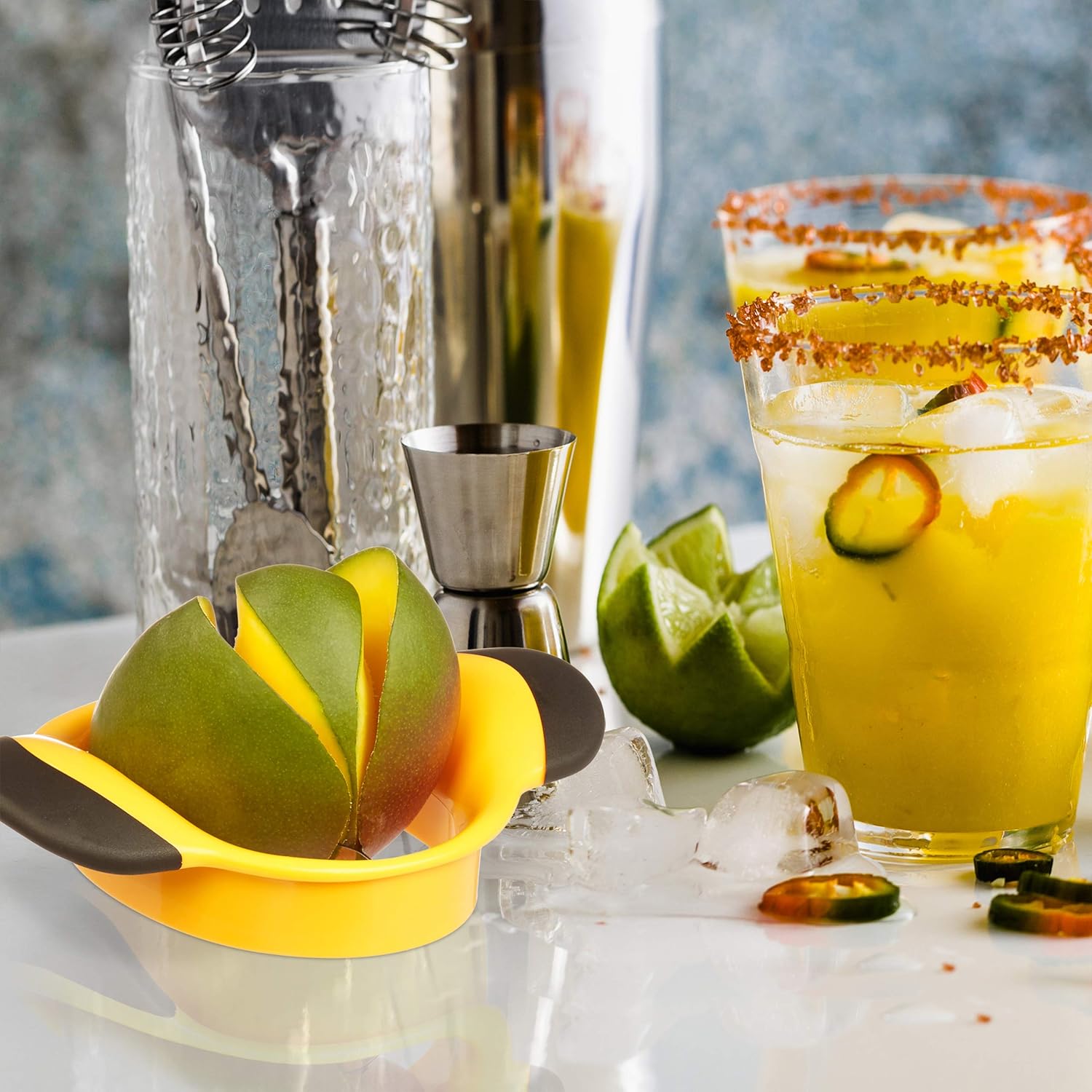 Mango Slicer with Stainless Steel Blade, Non-Slip Handle, Split and Core Mangoes, Black and Yellow