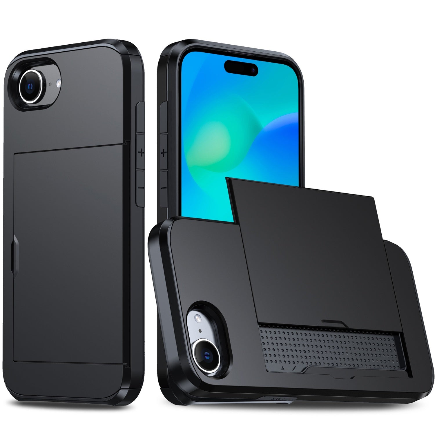 iPhone 16E Case with Card Holder Black | Compatible with iPhone 16E