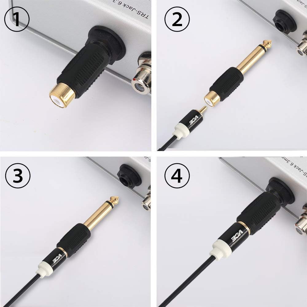 Audio Adapter 6.35mm Mono Male to RCA Female Cable Connector 6-Pack Compatible with Audio Equipment