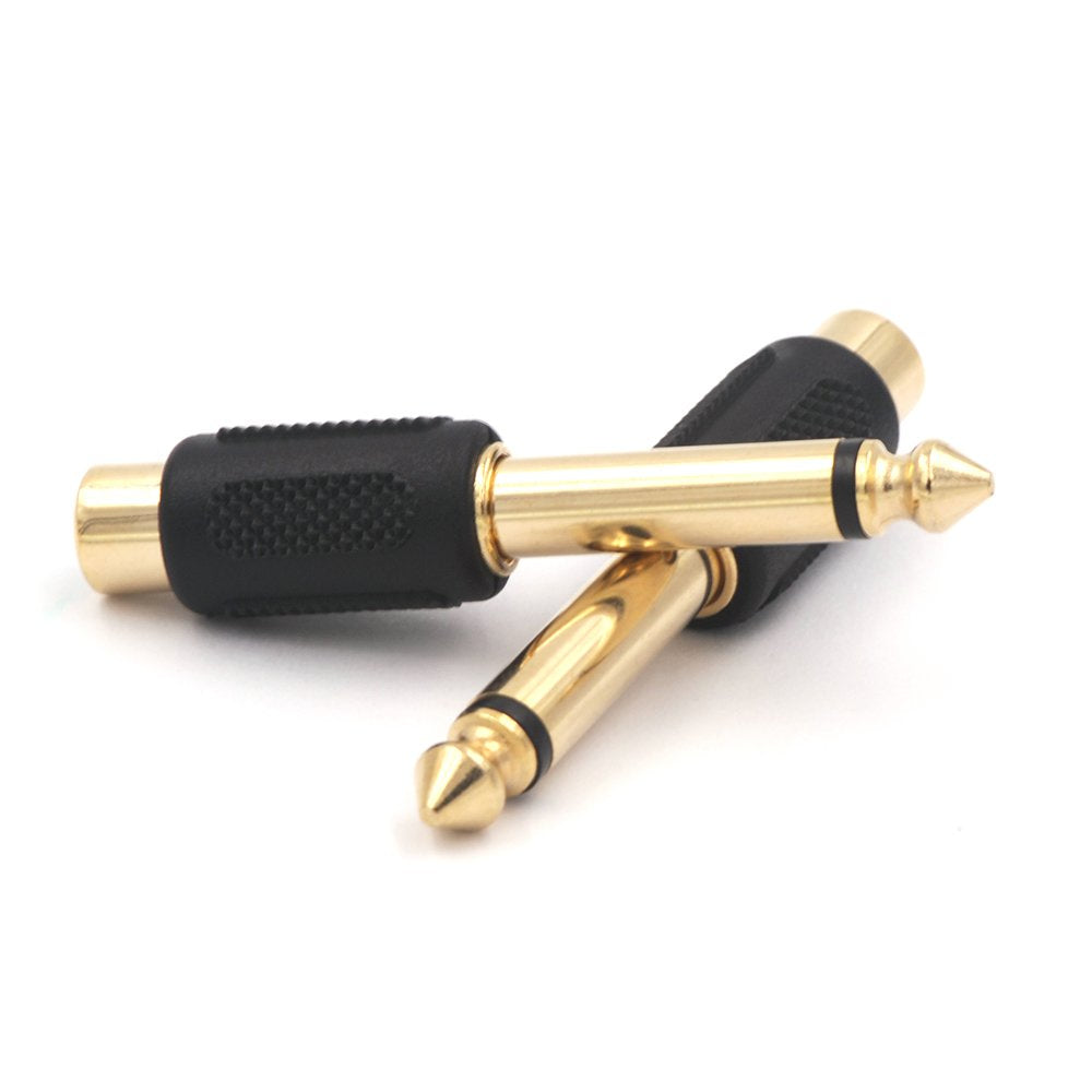 Audio Adapter 6.35mm Mono Male to RCA Female Cable Connector 6-Pack Compatible with Audio Equipment