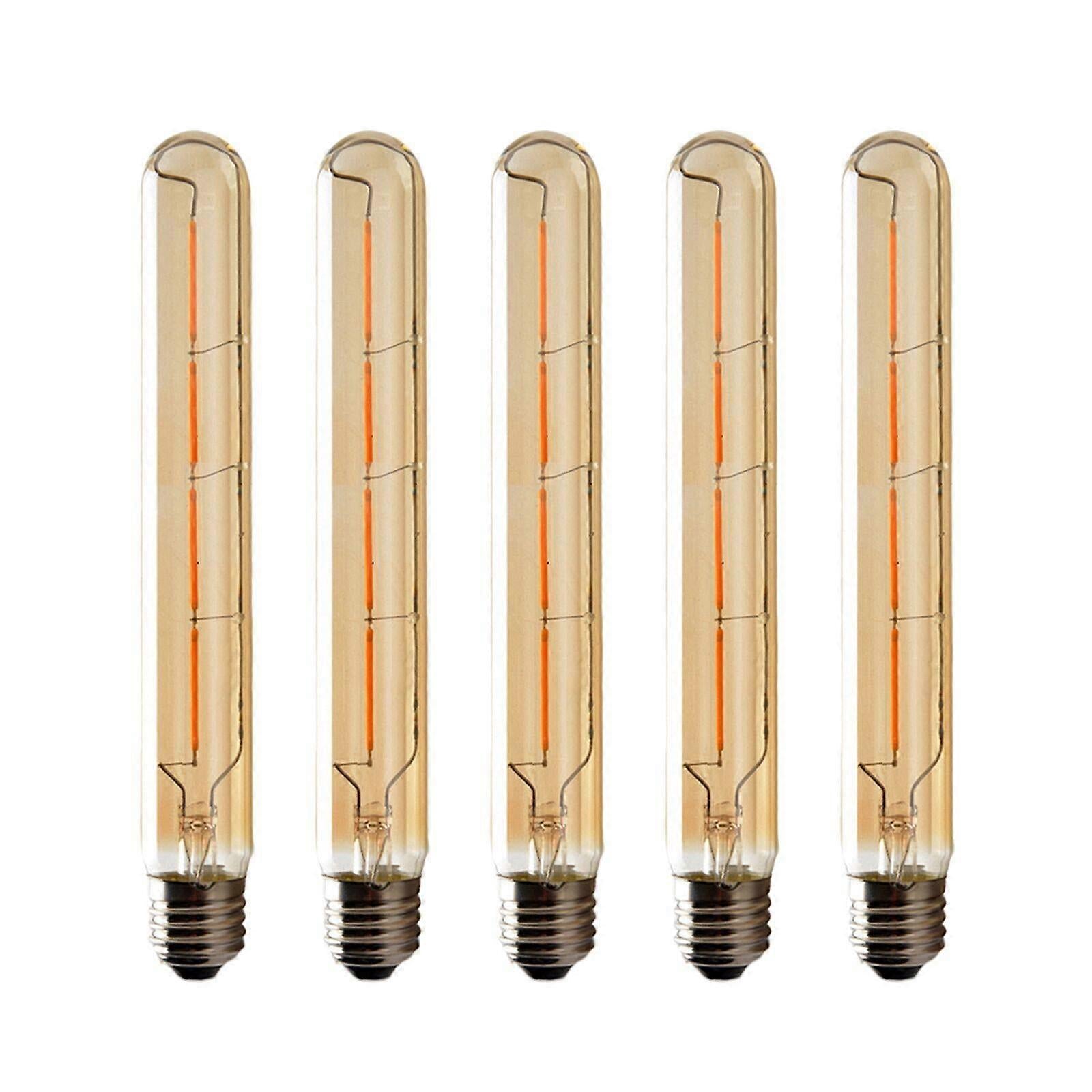 5-pack T225 Long Tube Bulbs, LED Edison Filament, 6W E27 Socket Warm White, Yellow Glass for Decorative Light Bulb, AC 220-240V—yux