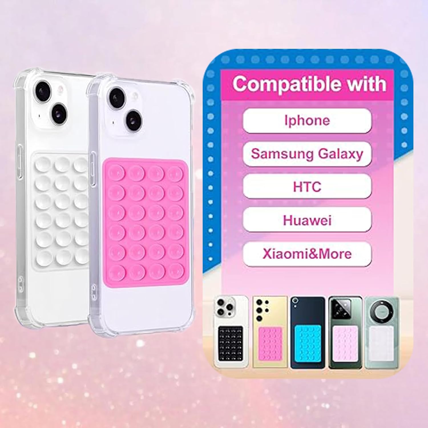 5pcs Silicone Suction Cup Phone Case Mount for Walls, Non-Slip Sticky Plate Compatible with Most Phones