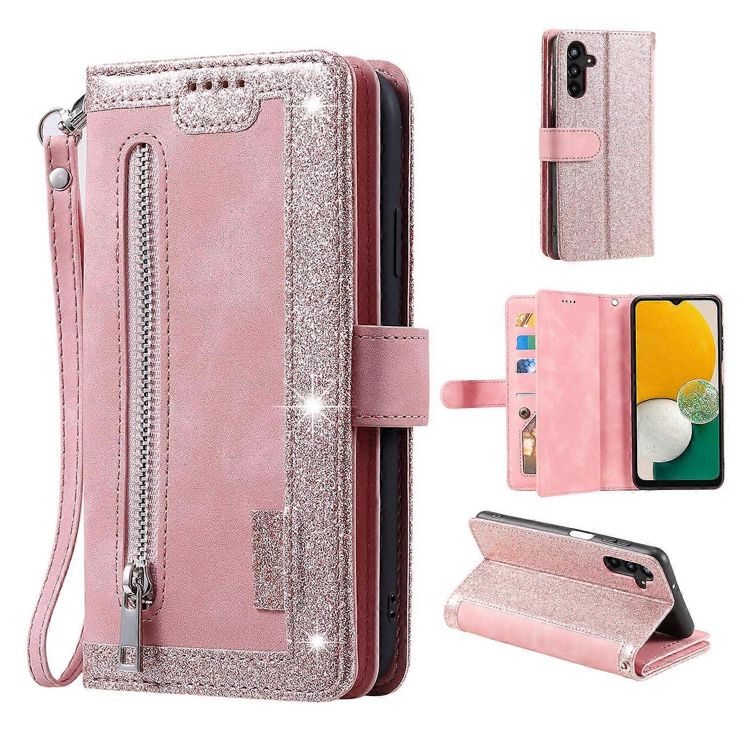 Compatible with Samsung Galaxy S25 Case Compatible PU Leather Zipper Wallet Phone Case with 9 Card Slots