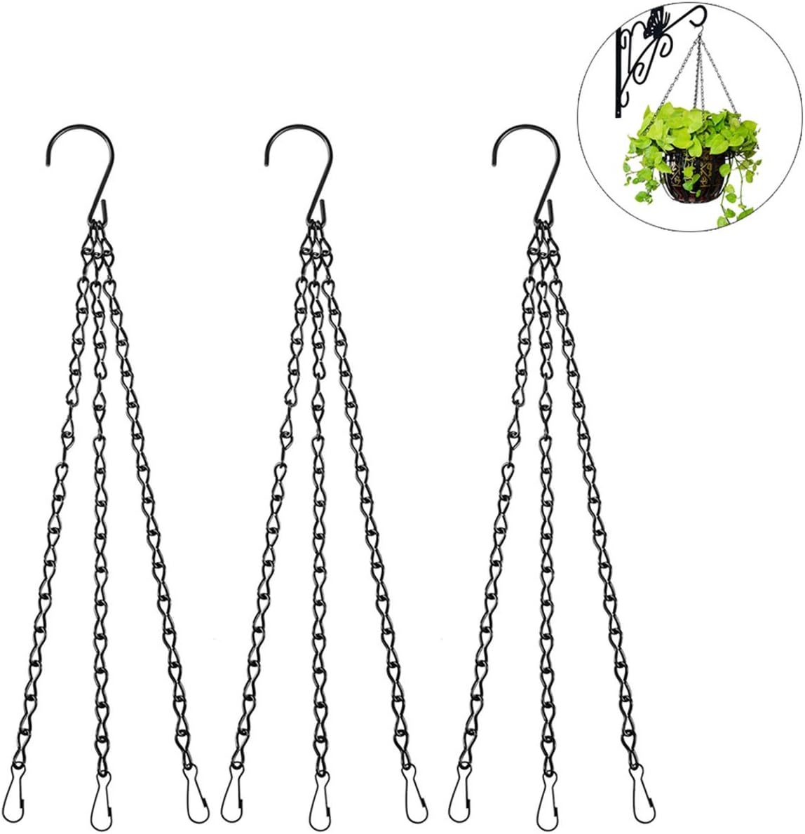 3-Pack Hanging Chain Set, Replacement Chain, Metal, Hanging Basket, Chains, Garden, Flower Pot, Plant Hanger with Clips and Hooks for Bird Feeder