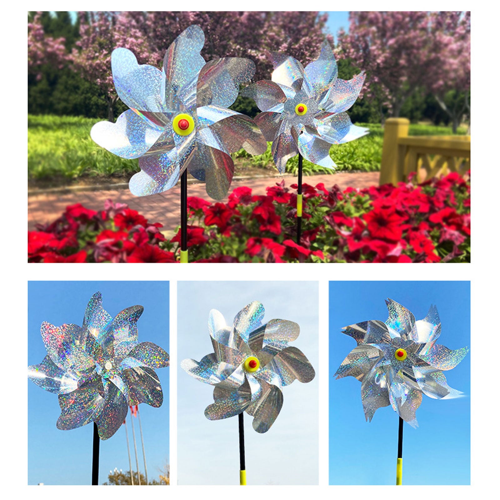 Reflective Scarecrow Wind Spinner Silver 2-pack