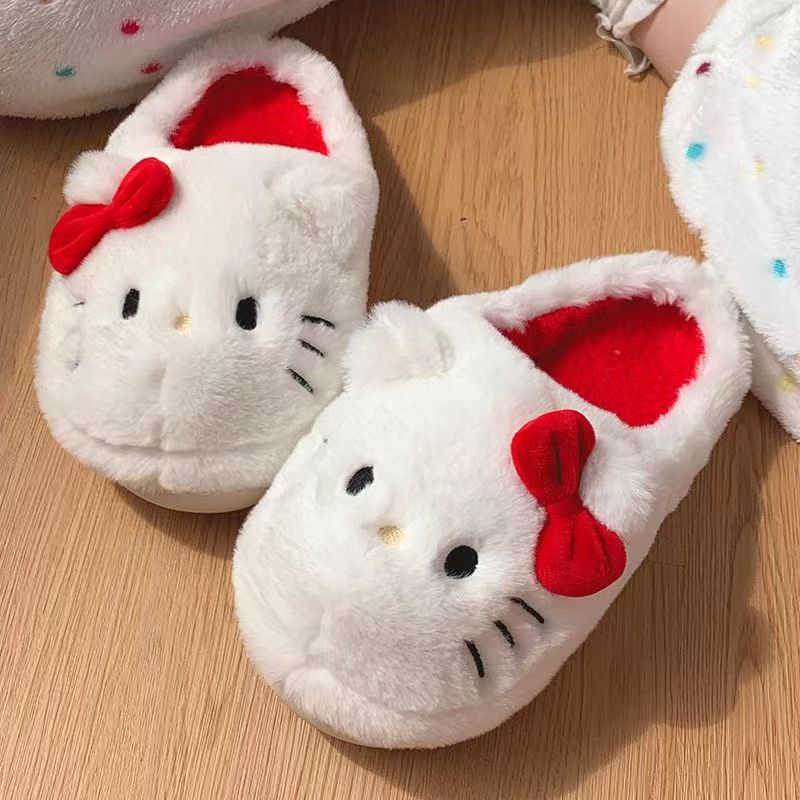 Sanrio Plush Slippers Hello Kitty's Kawaii Cute Student Autumn Winter Bedroom Soft Padded Plush Bedroom Aldult Shoes Girls Christmas Hello Kitty 38-39