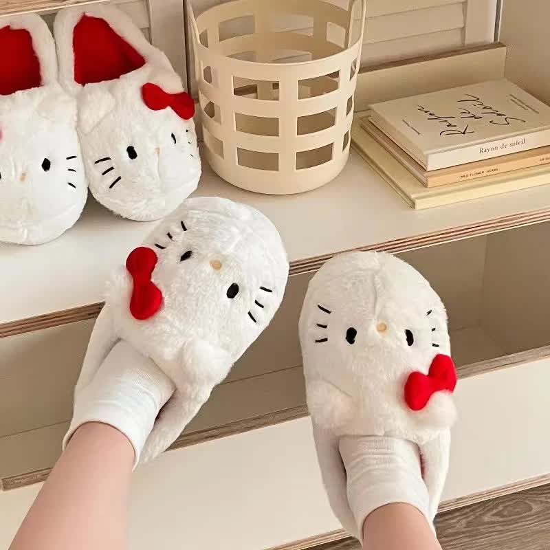 Sanrio Plush Slippers Hello Kitty's Kawaii Cute Student Autumn Winter Bedroom Soft Padded Plush Bedroom Aldult Shoes Girls Christmas Hello Kitty 38-39