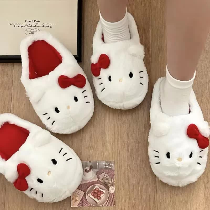 Sanrio Plush Slippers Hello Kitty's Kawaii Cute Student Autumn Winter Bedroom Soft Padded Plush Bedroom Aldult Shoes Girls Christmas Hello Kitty 38-39