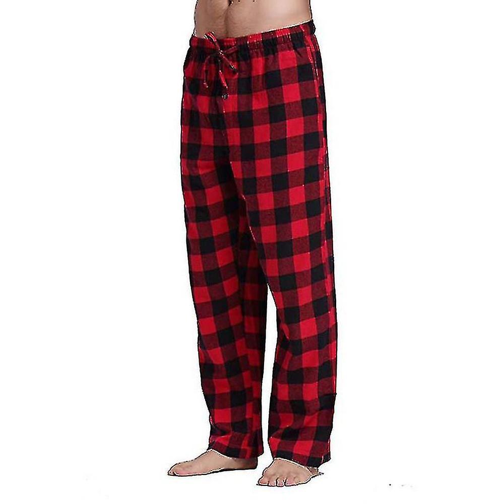 Men's Pajama Pants with Pockets, Soft Flannel Plaid Pajama Pants for Sleep M Gray