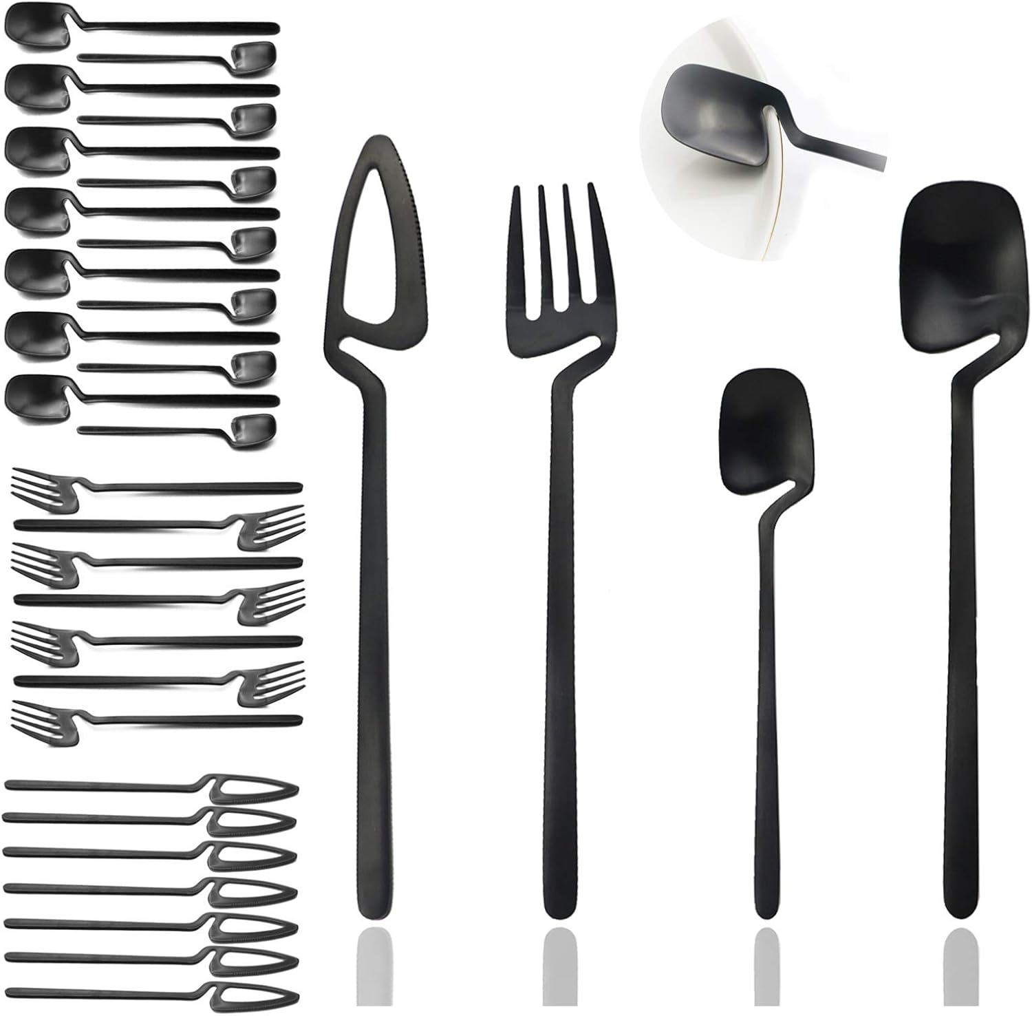 JASHII Flatware Set 32-piece Silverware Set Matte Finished Cutlery Set Service for 8 Include Knife/Fork/Spoon/Coffee spoon Dishwasher Safe (Black)