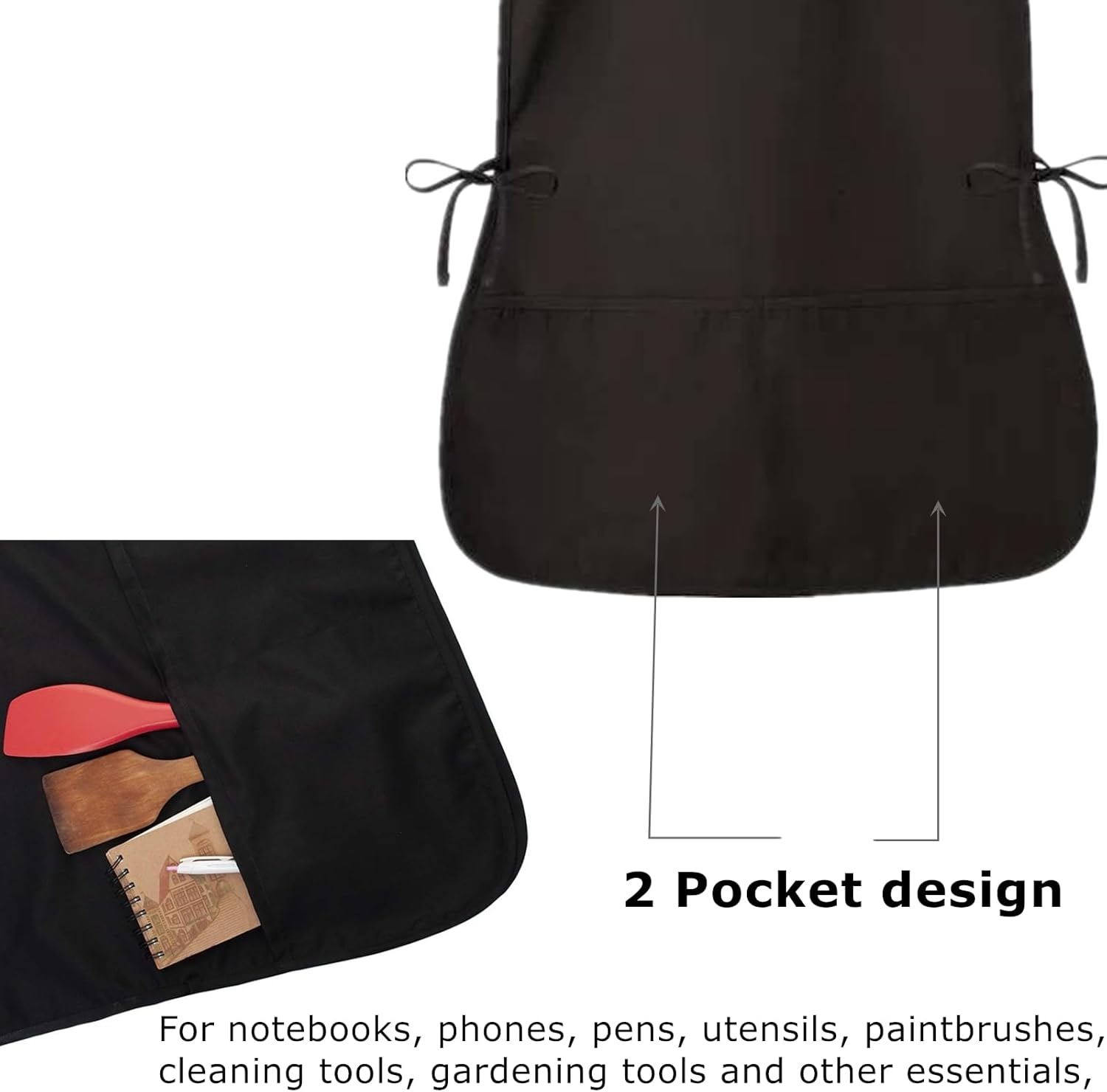 6 Pack Cobbler Apron for Women Men, Universal Adult Smock Aprons with 2 Pockets, Black Waterproof Cleaning Apron for Painting, Work, Hairstylist, Housekeeping, Kitchen, Unisex