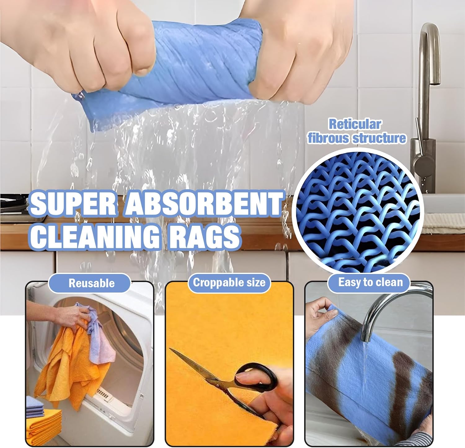 Ultra-Absorbent Miracle Cleaning Shammy, Super Absorbent Cleaning Cloth Multi-Purpose Non-Woven Cleaning Towels for Home Kitchen Bathroom Car Pet Stains(8 Pack)