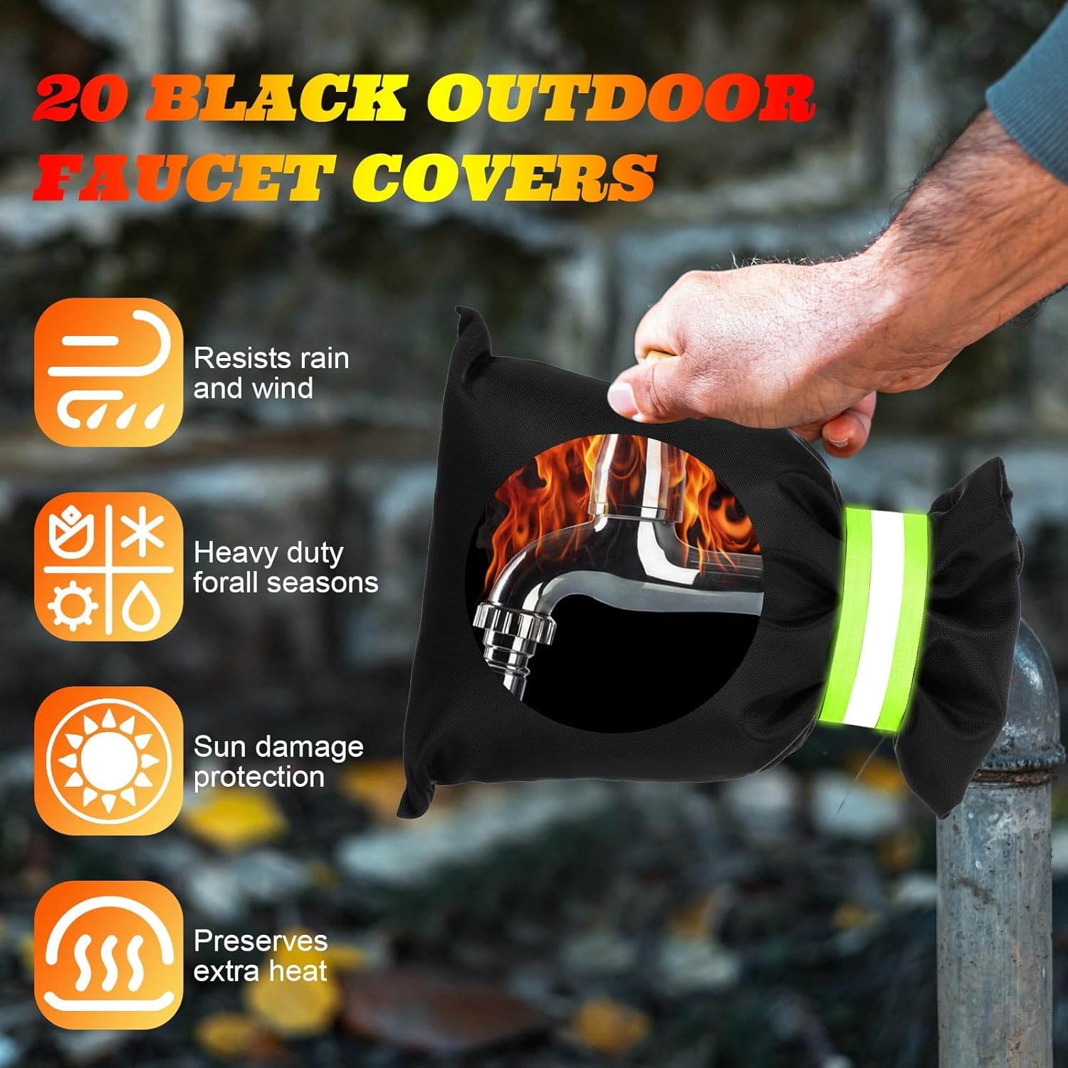 20 Pack Outdoor Faucet Cover for Winter 8.2 x 5.9 Inch Garden Socks with Reflective Strips Freeze Protection Pipe Insulation Reusable Wall Taps Outside