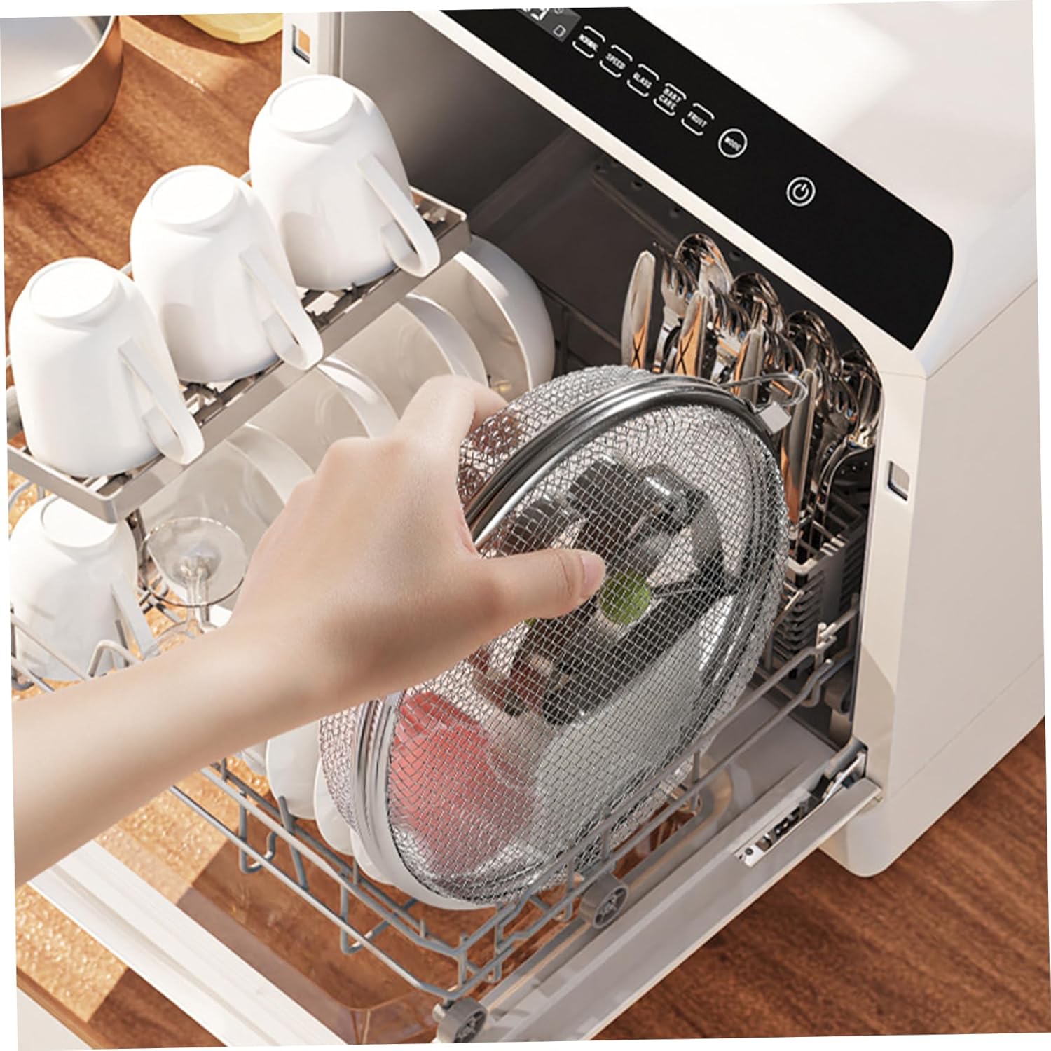Dishwasher Basket for Small Items Stainless Steel 3 Buckles Dishwasher Basket with Fine Mesh Odor-Free Round Scratchproof Draining Dishwasher Baskets