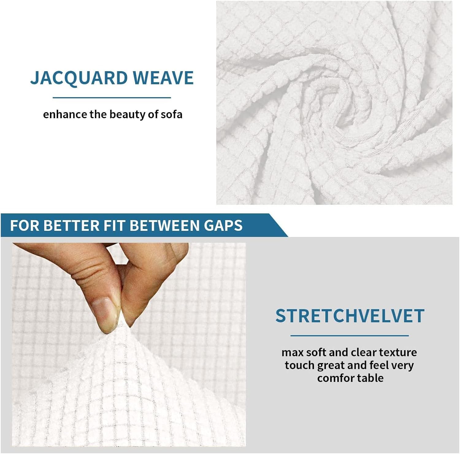 L Shape Sofa Chaise Lounge Cover, Thick Stretch Protector for Living Room Couch Cover Machine Washable (White, Right)