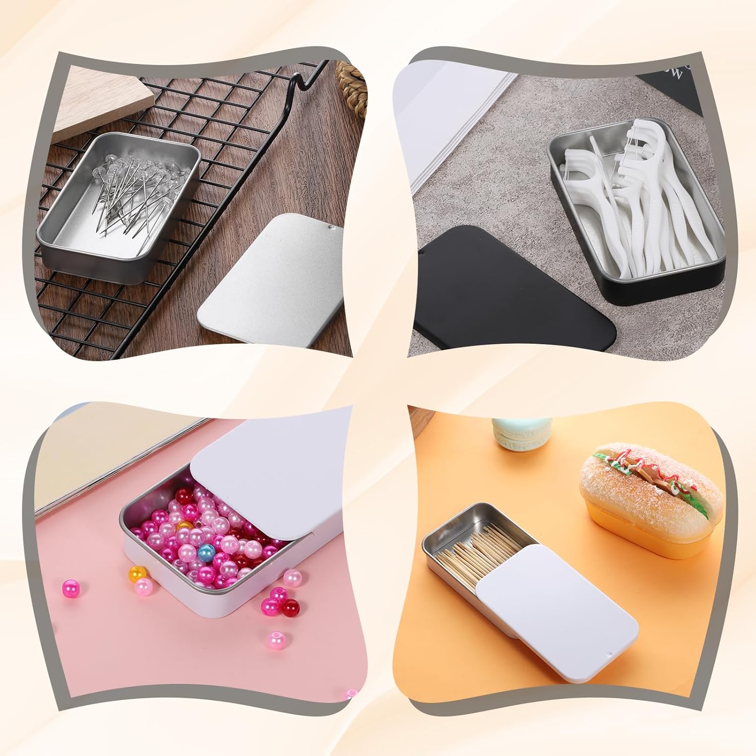 3 Pack Travel Floss Picks Case, Dental Floss Picks Travel Case Metal Storage Box for Flosser Pill Oral Care (Black, White, Silver)