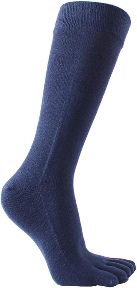 Mens Knee High Toe Socks Cotton Five Finger Sports Running Long Tube Calf Socks, 4 Pairs