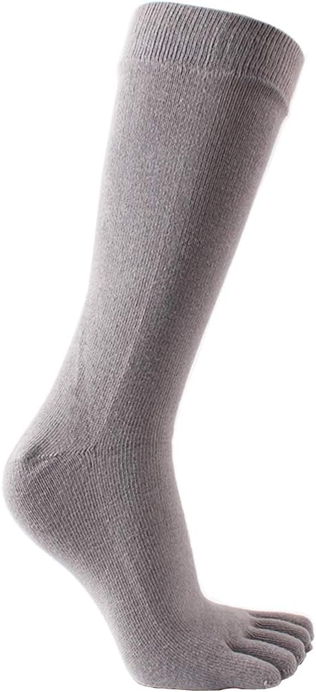 Mens Knee High Toe Socks Cotton Five Finger Sports Running Long Tube Calf Socks, 4 Pairs
