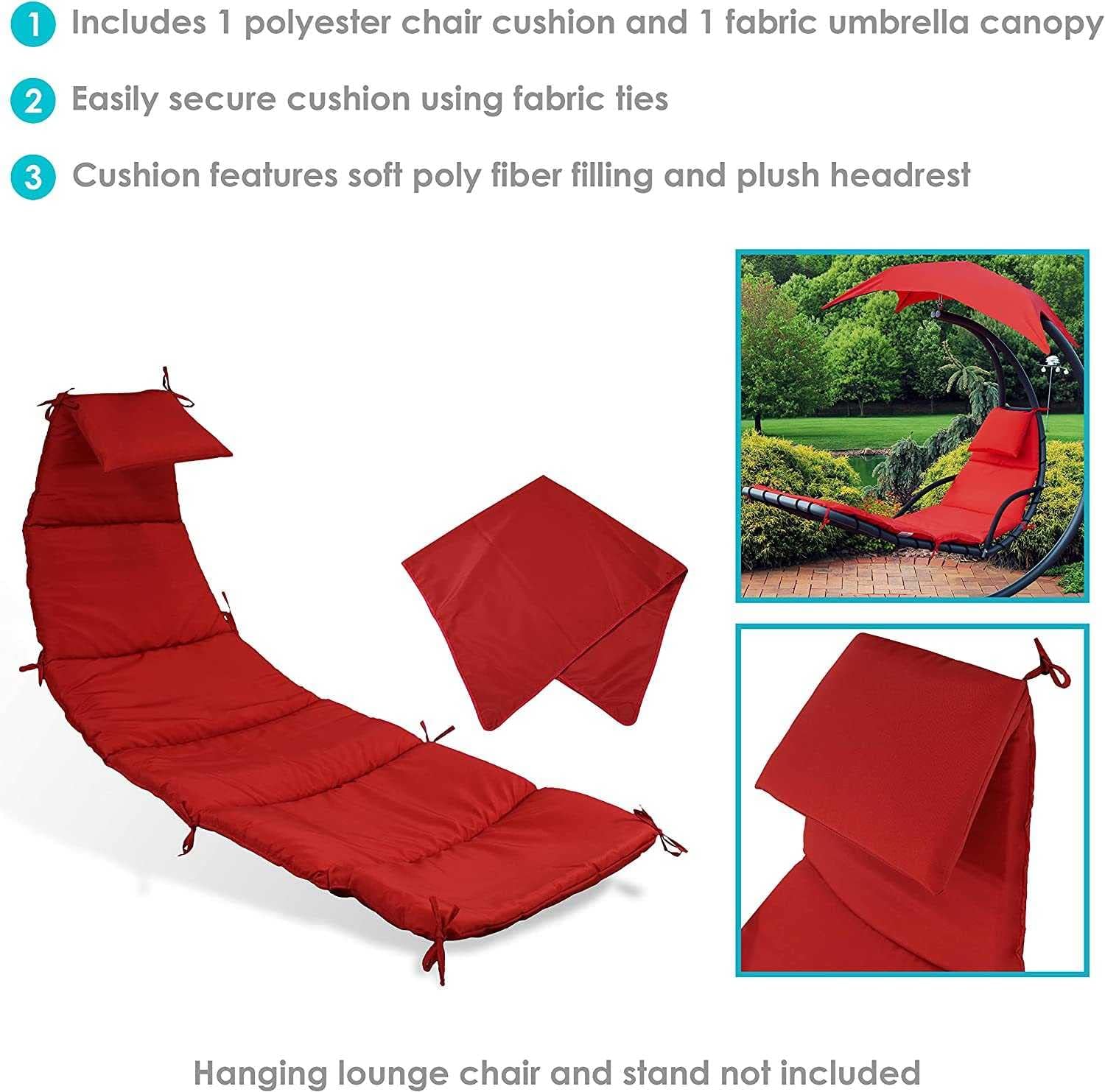 Outdoor Cushion Hammock Chair - Replacement Cushion and Accessories for Hanging Chairs, Chaise Lounges, and Outdoor Lounge Chairs with Fabric and Umbrella Options