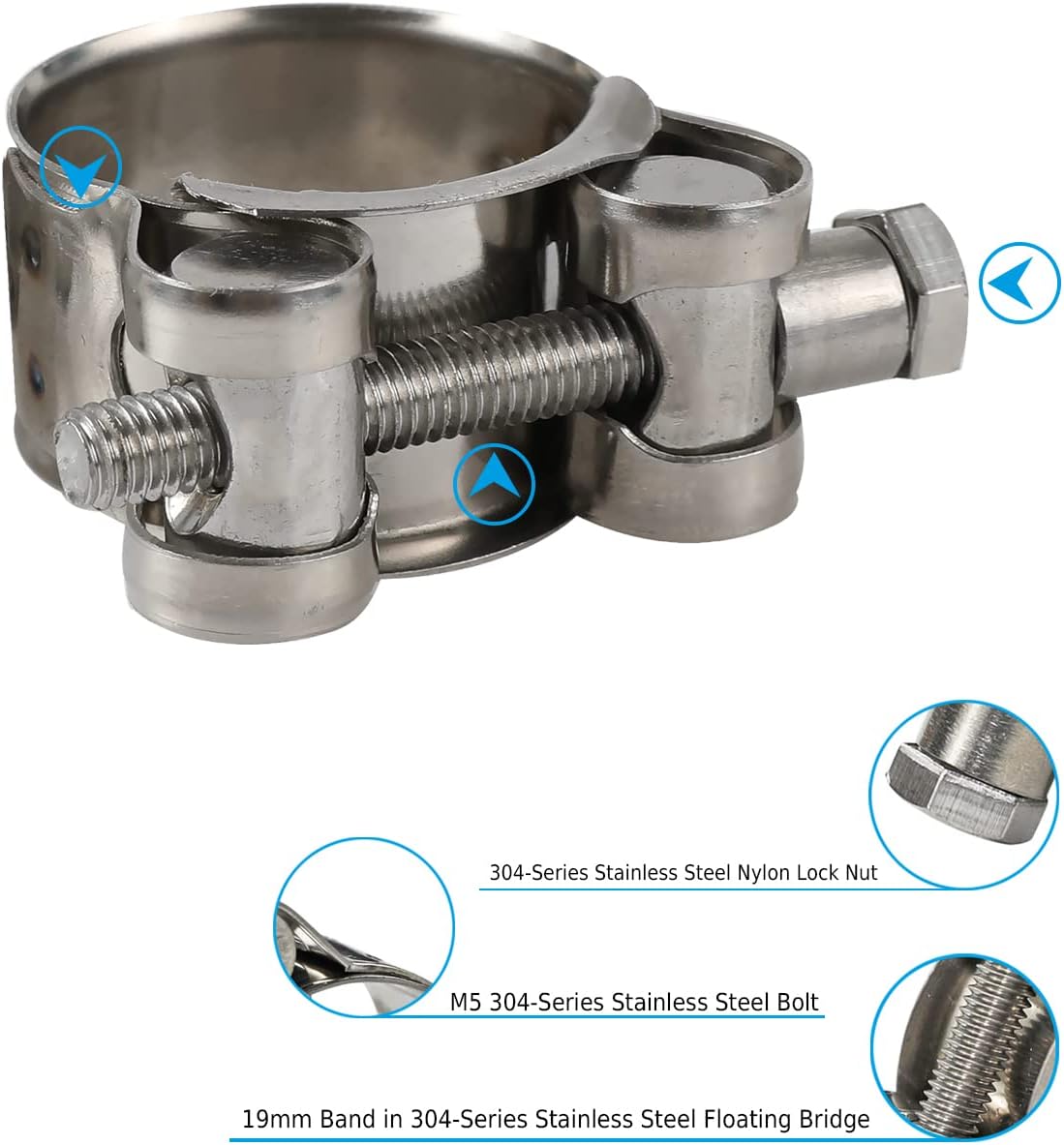 4 Pack 7/8 Inch T-Bolt Hose Clamps Working Range 20mm-22mm for 7/8 Inch Hose ID, Heavy Duty Hose Clamps Stainless Steel, Pack of 4