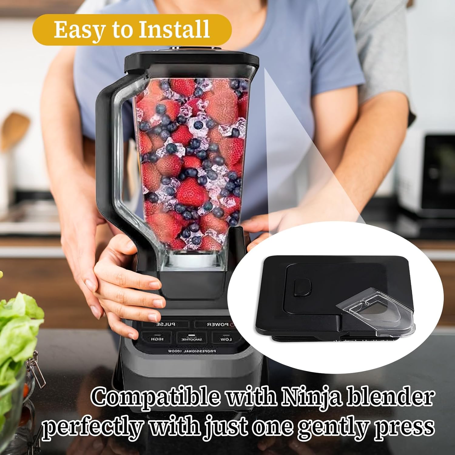 Blender Lid Replacement for Ninja, Blender Cover Pour Spout Parts for Ninja Blender 72oz Pitcher Blender Replacement Parts Compatible with NJ600-NJ602, BL500-BL781, Blender Accessories