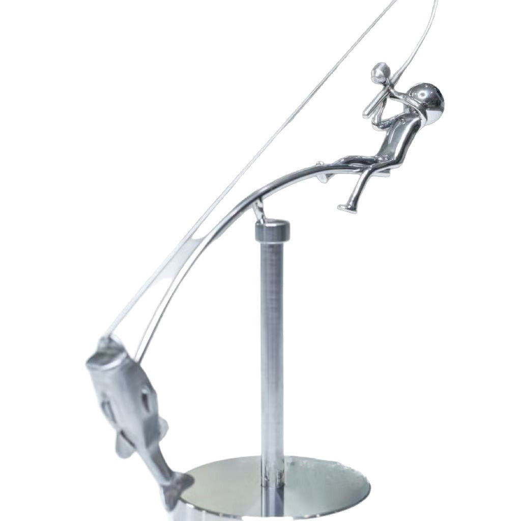 Kinetic Desk Art Balancing Fisherman Sculpture for Office Zen Home Decor and Gifts