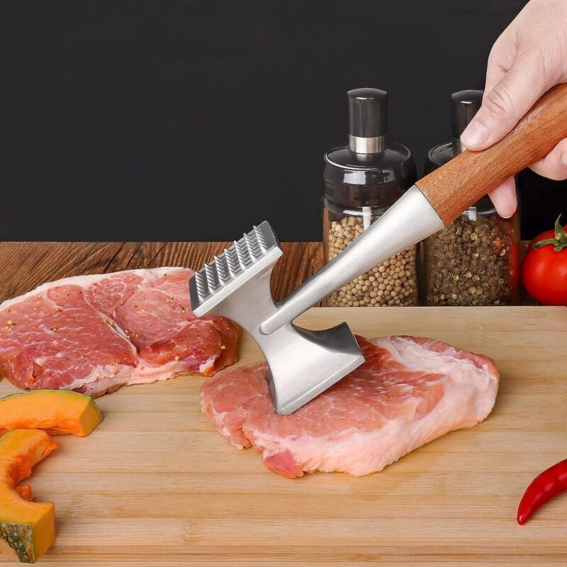 Heavy Duty Meat Mallet Tenderizer 26cm with Wooden Handle Food Grade Zinc Alloy