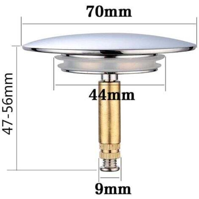 Universal Bathtub Stopper Ø70mm, Adjustable Height, Double Seal, Chrome Brass, Stainless, Compatible with Most Sinks & Bathtubs