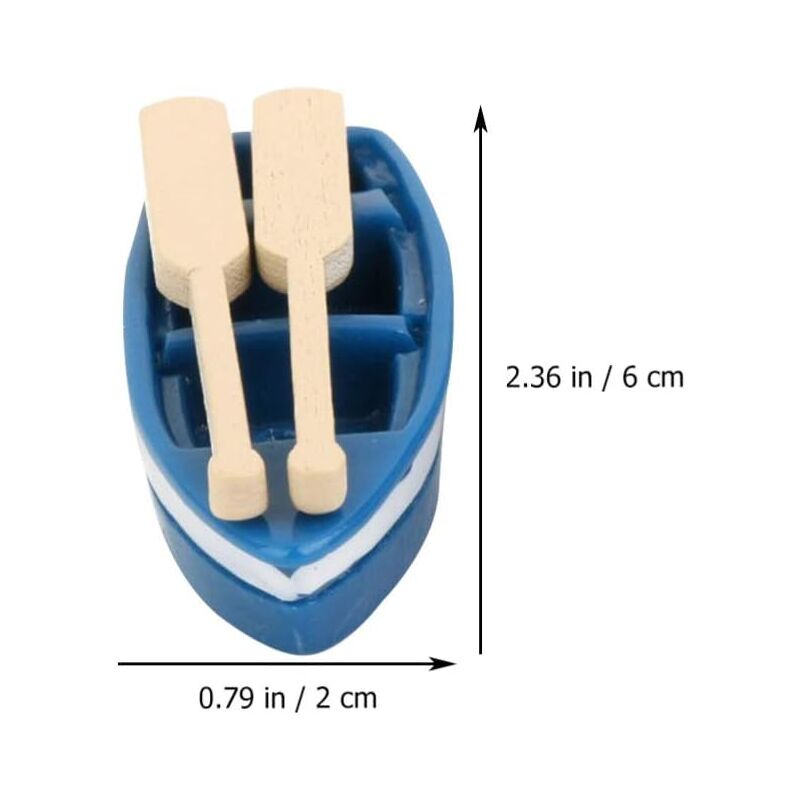 Miniature Dollhouse Rowing Boat with Oars, Resin Nautical Ornament for Fairy Garden