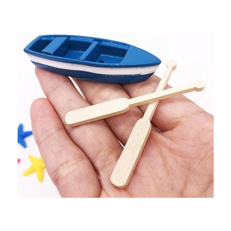 Miniature Dollhouse Rowing Boat with Oars, Resin Nautical Ornament for Fairy Garden