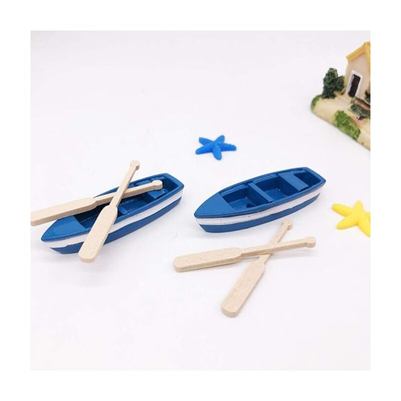 Miniature Dollhouse Rowing Boat with Oars, Resin Nautical Ornament for Fairy Garden