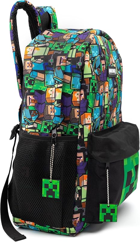 Minecraft Backpack For Boys School Backpack Kids Compatible Minecraft Black Green Creeper Zombie Skeleton Enderman Cave Spider