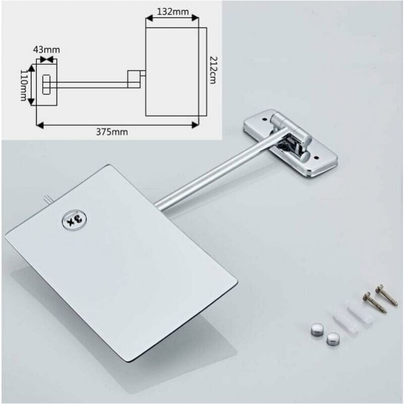 3X Magnifying Wall Mirror - Foldable Extension - 360 Degree Rotation Magnifying Mirror Bathroom Mirror with Drilling