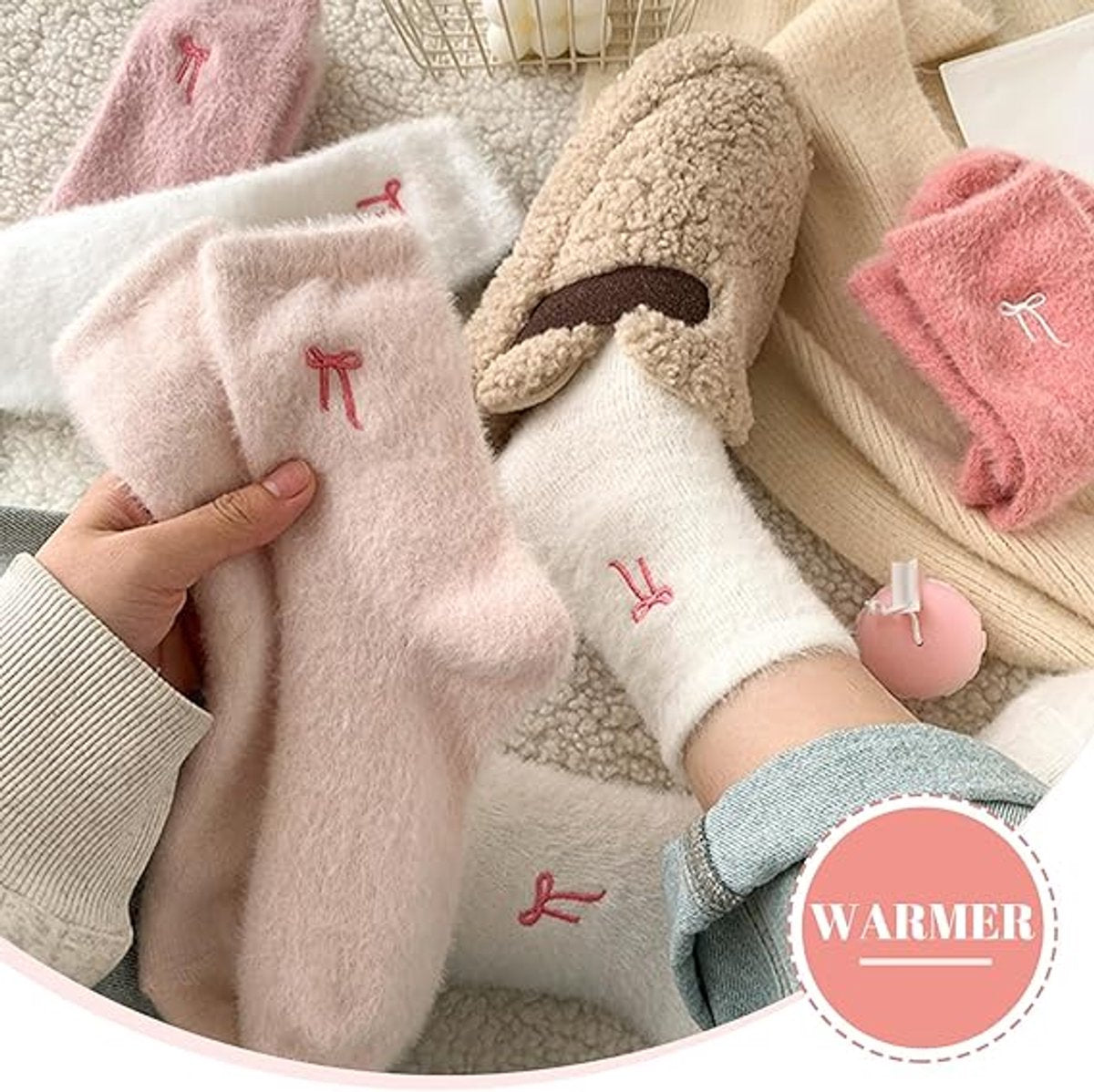 5 pairs of fleece socks for women - Comfortable lace-up socks - Warm winter socks - Thick fleece socks for home use - Warm winter socks - Soft sleeping socks - Lounge socks - Christmas gift - Birthday gift