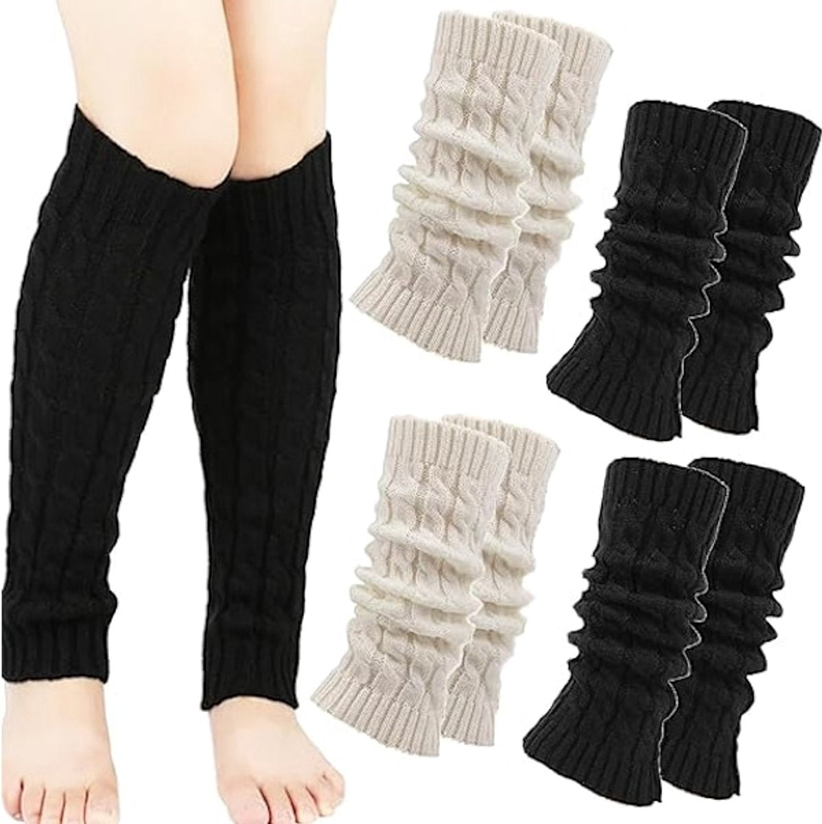 Women's Socks - Knitted Leg Warmers for Women - Winter Socks - Plain Striped Leg Warmers - Warm Winter Socks - Party Leg Warmers - 4-Pack