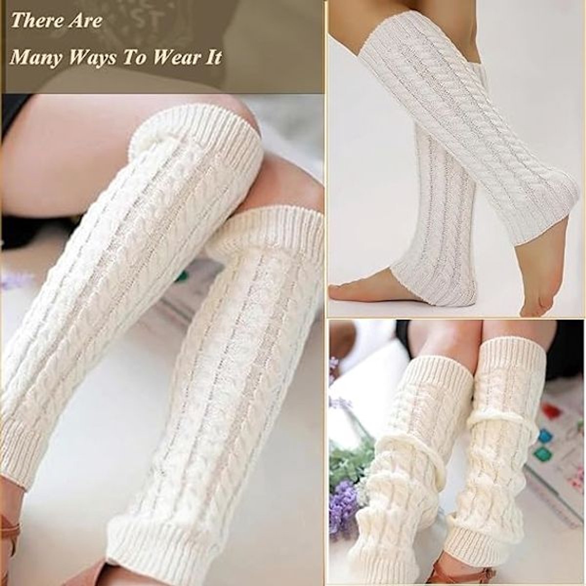 Women's Socks - Knitted Leg Warmers for Women - Winter Socks - Plain Striped Leg Warmers - Warm Winter Socks - Party Leg Warmers - 4-Pack